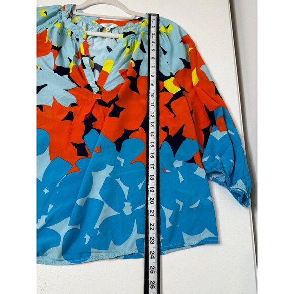 Crown and Ivy Top Womens Peasant 3/4 Sleeve Blue Orange Printed Plus Size 1X - Picture 10 of 12